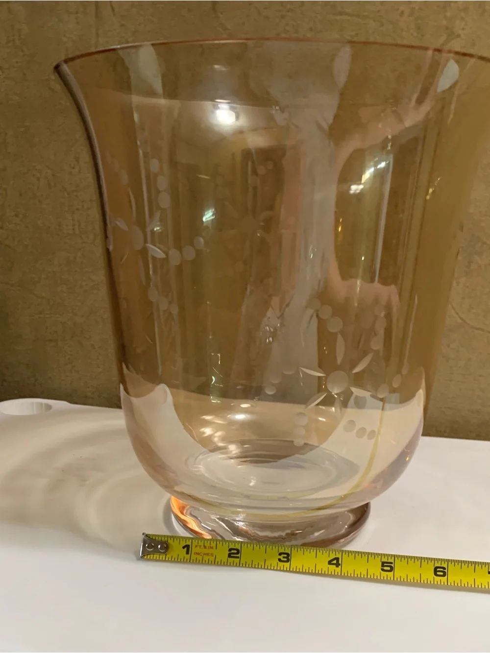 PartyLite Golden Luster Hurricane Candle Holder Vase Hand Blown Glass P8632 NIB